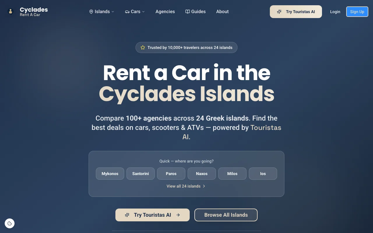 Cyclades Rent a Car homepage