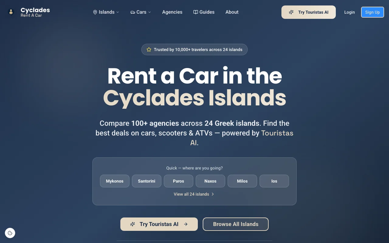 Cyclades Rent a Car homepage