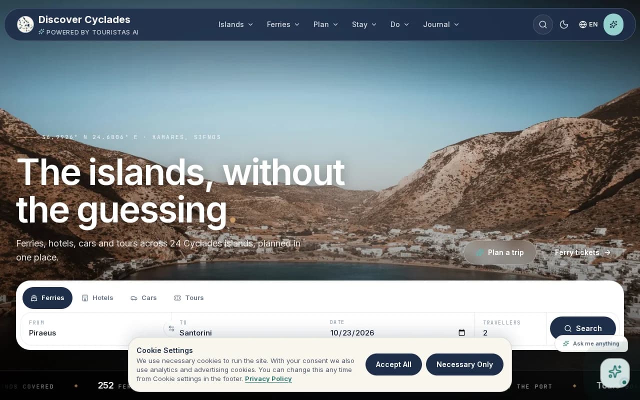 Discover Cyclades homepage