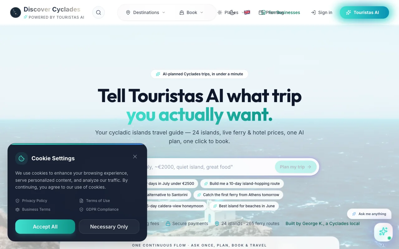 Discover Cyclades homepage