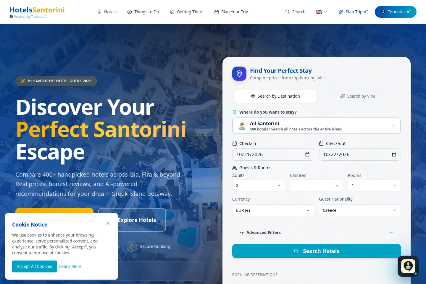 Hotels Santorini website