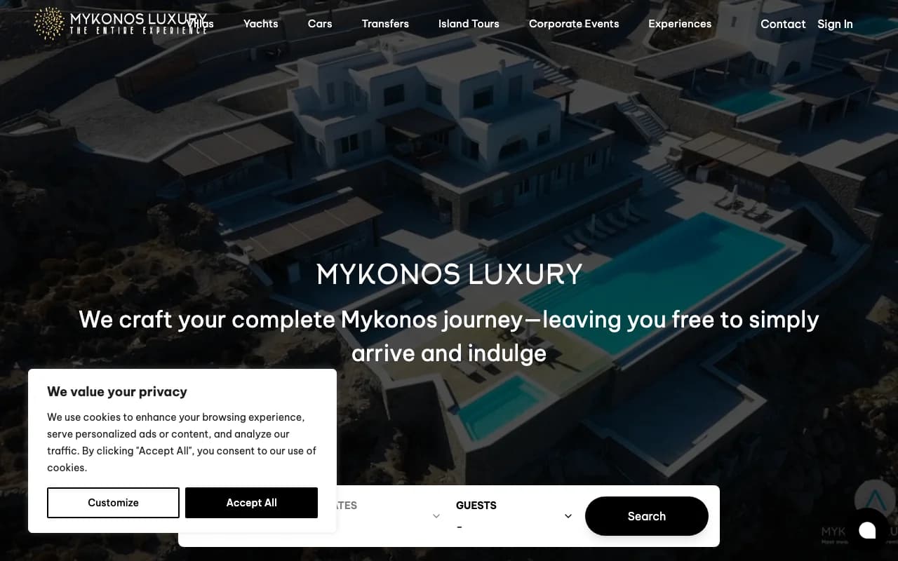 Mykonos Luxury homepage