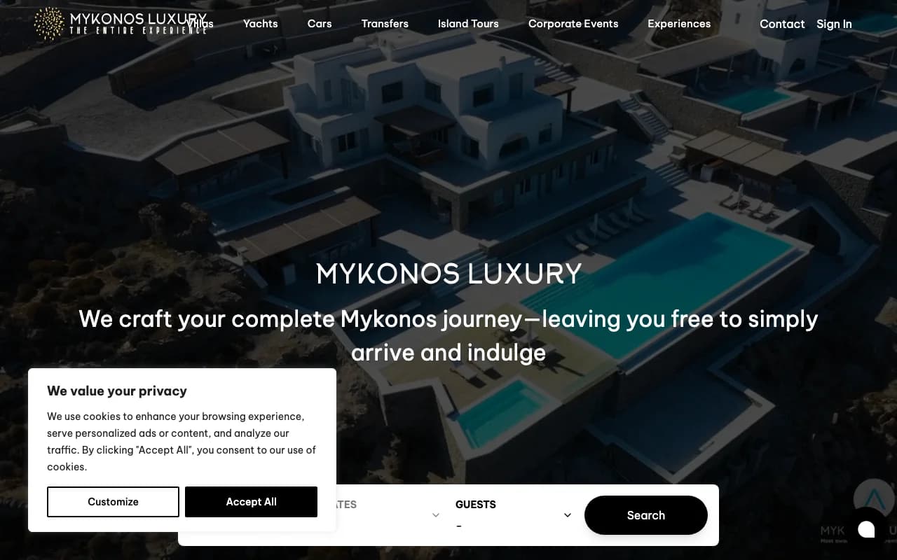 Mykonos Luxury homepage