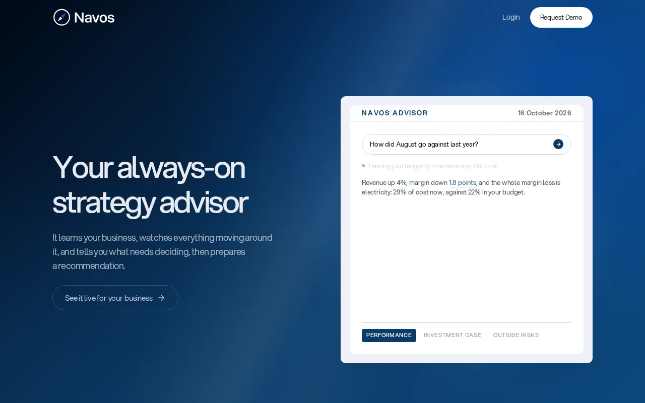 Navos AI homepage