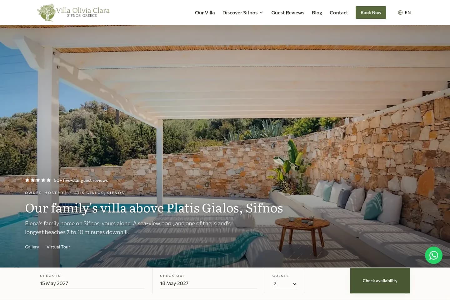 Η ιστοσελίδα Villa Olivia Clara